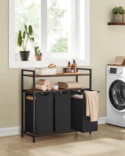 Hennova Wasmand 3 vakken - Wassorteerder - Wasmanden - Wasmand uitschuifbaar en afneembaar - Met kantelbescherming - 120 L - 92.5 x 33 x 92 cm — thumbnail 2