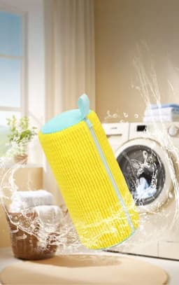 1 stuk - Herbruikbare schoenpoetszak - Chenille mesh schoonmaakzak (geel) — thumbnail 3