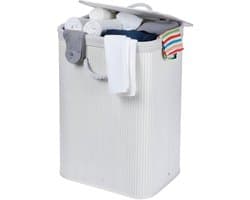 Lomera Opvouwbare Wasmand - Bamboe Wasmand - Witte Wasmand - Wasmand Met Deksel - Lichtgewicht Wasmand - Ruimtebesparende Wasmand - Wasmand Met Handvatten - Wasmand Met Polyester Zak - Flexibele Wasmand - Wasmand