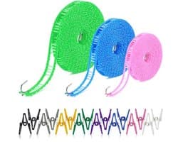 Antislip Waslijn met Wasknijpers - Ideaal voor Camping en Thuisgebruik