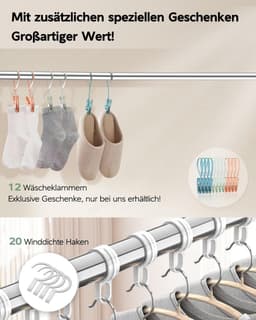 Wasrek - Opvouwbaar Stevig Roestvrij Staal met 20 haken en 12 clips - Voor binnen en buiten - 200 cm — thumbnail 4
