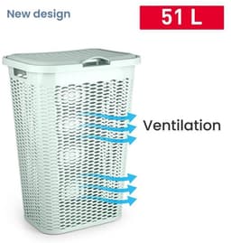 Plasticforte Wasmand Ventilation - met deksel - groen - kunststof - 51 liter - 43 x 35 x 61 cm - Badkamer - Wasgoed - Nieuw design - Zeer stevig — thumbnail 3