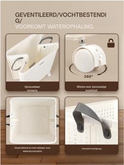 Thuys – Opvouwbare Wasmand – Met Wielen – 67L Grote Kunststof Wasmand – Met Handvat – Duurzame Wasbox En Speelgoed Organizer — thumbnail 5