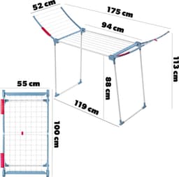 KADAX Droogrek met 18 m drooglengte, stabiele vleugeldroogdroger van roestvrij staal, inklapbaar, met antislip voeten, voor beddengoed en kleding, gemaakt in de EU (wit/blauw) — thumbnail 1