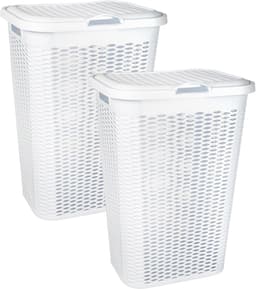 Plasticforte Wasmand Ventilation - 2x - met deksel - wit - kunststof - 51 liter - 43 x 35 x 61 cm - Badkamer - Wasgoed - Nieuw design - Zeer stevig — thumbnail 1
