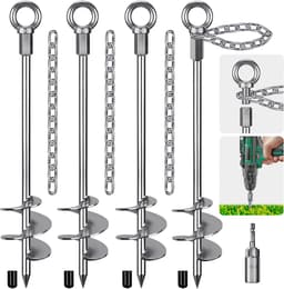 Stunq® 4 tentharingen, 42 cm Lange schroefharingen voor stevige verankering van trampoline en schommel Grondanker met haakje — thumbnail 1