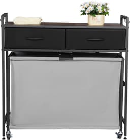 Wasmand van 3 Secties, met Wielen, Organisator met Uittrekbare Zakken, Laden, Haken en Houten Top voor Kleding en Badkameropslag — thumbnail 2