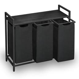 Goliving Wassorteerder – Wasmand met 3 vakken – Wasbox – Oxfort textiel/Metaal/Hout – 3 x 38 Liter – 33 x 92.5 x 71 cm – Zwart — thumbnail 1
