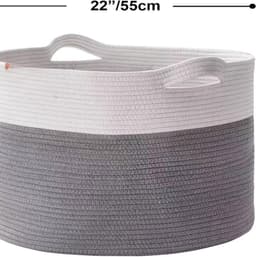 Wasmand XXL Extra grote katoenen touwmand 56 x 56 x 35 cm, super groot geweven wasmanden voor dekens, opbergmand met handgrepen voor kinderspeelgoed, planten, kussens, woonkamer, mand, mand (lichtgrijs) — thumbnail 2