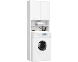 Badkamerkast voor Wasmachine FIN / Hoge Wasmachinekast met 2 Deuren / AKORD Furniture Factory / Wit / 64 x 180 x 30 cm — afbeelding 1