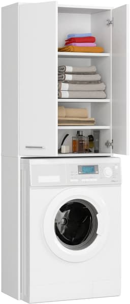 Badkamerkast voor Wasmachine FIN / Hoge Wasmachinekast met 2 Deuren / AKORD Furniture Factory / Wit / 64 x 180 x 30 cm — thumbnail 4