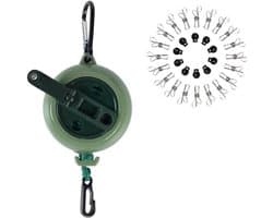 Uittrekbare waslijn - 1 Stuk- Extra lang 10m touw - Draagbare reiswaslijn - Sterke waslijn - Onzichtbare waslijn - Met 20 wasknijpers + 10 stoppers + 1 opbergtas - Met praktische zwengel - Ideaal voor kamperen en reizen - groen - 20*10*4.5cm