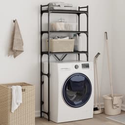 Wasmachine rek - Opbergrek - Wasmachine meubel - Opbouwmeubel - Toilet Rek - 67x25x163 cm - Hout - Zwart — thumbnail 4