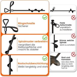 Trampolineankers set van 4 - Trampolinepalen met riemen en T-haken - Bestand tegen sterke wind - Grondankers heavy duty - Ideaal voor trampoline tent - Luifel schuur. — thumbnail 5