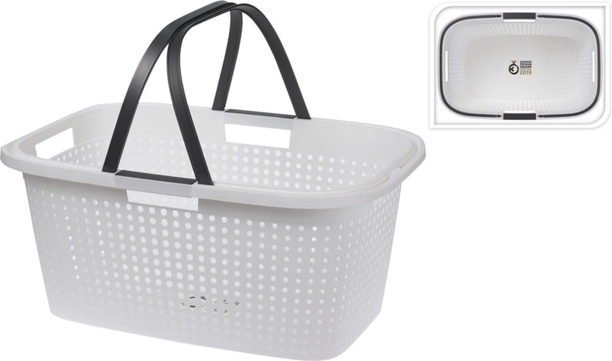 2x Witte wasmanden met handvatten 60 cm - Draagwasmanden - Wasgoedmand - Mand met handvatten 35 liter — afbeelding 1