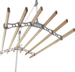 Droogrek plafond ophangbaar - Wit - 200cm (L) x 56cm (W) x 14cm (H) - katrol - ruimtebesparend - eenvoudig te bevestigen - 6 duurzame houten latten — thumbnail 3
