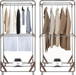 Uten Draagbare elektrische droger JY-01 - 2 lagen droog - Inklapbaar Design - Warmtepompdroger - 1500 W - Timer 0-180 Min - Droogrek met Verwarming - Wasdroger - Tot 10kg wasgoed - Als wasdroger, droogrek en Kledingkast- Hoogte 1.4 M - Grijs — thumbnail 2