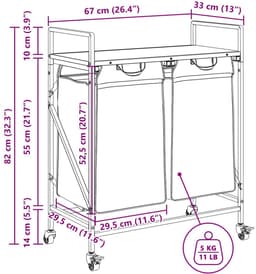 vidaXL - Wasmand - 2 - vakken - met - planken - zwart - eikenkleurig — thumbnail 2
