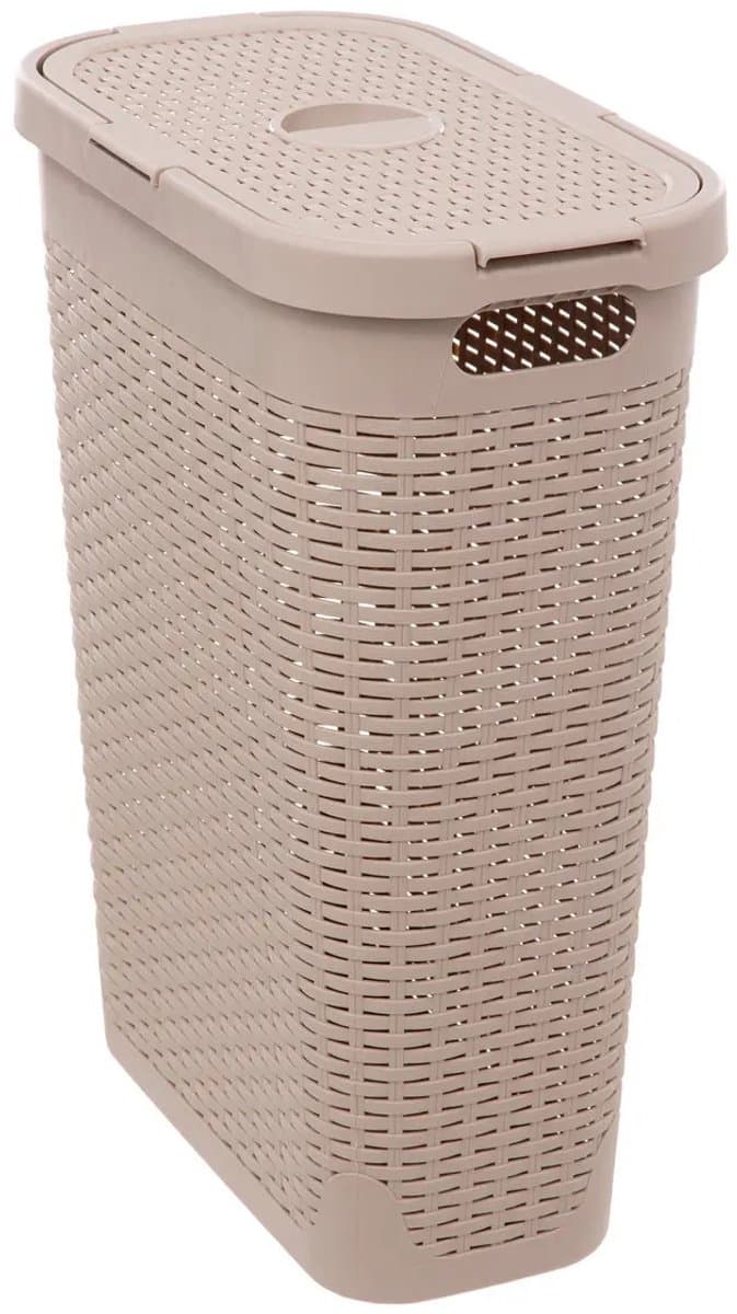 5Five Smalle Wasmand met deksel Rotan - beige - gevlochten kunststof - 40 liter - 26 x 46 x 60 cm — afbeelding 1