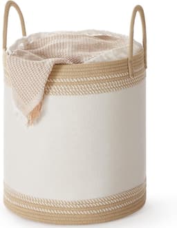 Wasmand 60 L Opbergbak met Deksel Katoenen Touw Handvat Trekkoord voor Kleding Dekens Woonkamer Slaapkamer 41 x 41 x 46 cm Kameelbruin RLH060K01 — thumbnail 1