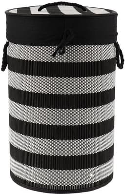 Tendance Wasmand Rustic met deksel bamboe - zwart/wit - rond - katoen/bamboe - 67 liter - 35 x 35 x 55 cm — thumbnail 1