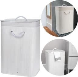Opvouwbare Wasmand - Opbergmand - Linnenmand - Wasbox - Wassorteerder - Laundry Basket - Wasmand Opvouwbaar - Bamboe Wit - 40x30xH60cm — thumbnail 1