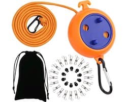 Uittrekbare antislip campingwaslijn 10 m reiskledinglijn met 10 vasthoudgespen en 20 wasknijpers, accessoires gadgets voor wasruimte balkon tuin kamperen camper