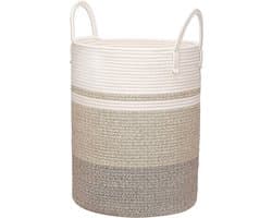Hoge wasmand, grote wasmand van gevlochten touw met handgrepen, 50 cm x 38 cm, dekenmand, speelgoedmanden, wasmanden, ideaal voor woonkamer, kinderkamer en slaapkamer