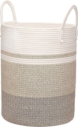 Hoge wasmand, grote wasmand van gevlochten touw met handgrepen, 50 cm x 38 cm, dekenmand, speelgoedmanden, wasmanden, ideaal voor woonkamer, kinderkamer en slaapkamer — thumbnail 1