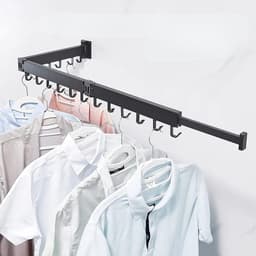 Wanddroogrek Inklapbaar 12 Haken - Droogrek Muur Wandmontage Ophangbaar - Clothes Rack Uitschuifbaar + Montage Kit - Wit — thumbnail 3