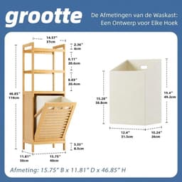 KLS® Wasmand 1 Vakken - Wasmand - Wasbox met 1 Vakken - Naturaal - 30cm x 40cm x 119cm — thumbnail 5