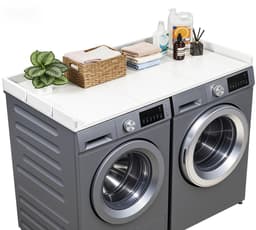 VEVOR Werkblad voor Wasmachine en Droger (137 X 69,9 cm) met Opstaande Rand en Haken, voor Organisatie en Opbergruimte in Linnenkast, Voorraadkast of Keukenblad, Draagvermogen 113 Kg, Wit — thumbnail 1