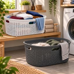 Wasmanden set van 2 - rotan - gevlochten - zwart / wit - kunststof - 40 liter - 59 x 38 x 27 cm — thumbnail 3