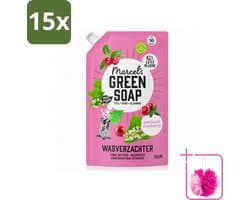15 x Marcel’s Green Soap – Wasverzachter – Patchouli & Cranberry - Navulling – 750 ml - Bulkverpakking - Wasverzachter - Douchemop - Navulling