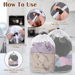 Wäschenetz Set - Wäschesack met Kordelstopper - 2 Stuks 30x40cm en 40x50cm - Beschermend Net voor Wasmachine - Voor Ondergoed Babykleding en Sokken - Wit — thumbnail 2