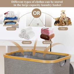 IEGrow Wasmand voor wasgoed, 110 liter, XL, met deksel en handvat, hoge wasmand met binnenzak, voor vuile kleding, speelgoed handdoeken (grijs) — thumbnail 4