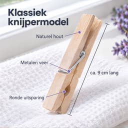 Cheqo® Houten Wasknijpers Set van 24 - Houten Knijpers met Metalen Veer - Wasspelden - Wasgoedknijpers - Knijpers voor Knutselen - Wasknijpers voor Waslijn en Droogrek - Was Ophangen - Kledingknijpers - Naturel - Huishoudelijke Producten — thumbnail 2