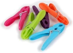 Mandje voor wasknijpers met knijpers - Mandje om klemmen in te bewaren - Voor wassen en drogen - Mand met ophanghaak - 30 stuks - Transparant met kleur — thumbnail 3