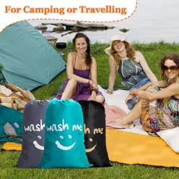 Set van 3 Waszakken met Trekkoord, 120L, Grote Capaciteit voor Kleding, Speelgoed en Dekens, Donkergrijs, Blauw en Zwart — thumbnail 5