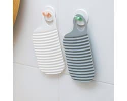 Set van 2 - Mini wasbord - Wasbord - Handwasplank - Draagbaar hulpmiddel voor het met de hand wassen van kleding - Wasbord - 18*8,5 cm - Grijs + Wit (Haken niet inbegrepen)