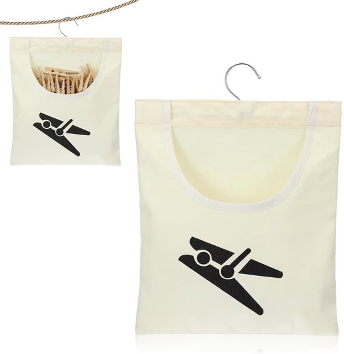 Wasknijperzak - Knijpermand - Om was op te hangen - Met draaibare haak - 355 x 26 cm - Beige — afbeelding 1