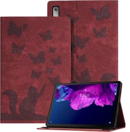 Ausblin Reliëf Lenovo Tab P11 Gen 2 Hoes, Vlinder en Kat Thema Retro PU Lederen Tablet Hoes voor Lenovo Tab P11 Gen 2 Case (2023) 11.5", Rood — thumbnail 1