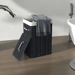 Wasmand met deksel - Canvas waszak - Bamboe - Opvouwbaar - 72 liter - Zwart - 40 x 30 x 60 cm — thumbnail 5