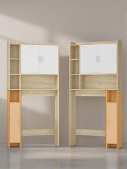 Wasmachinekast met 3 deuren en verstelbare planken - Wit/Natuur - 82 x 24 x 170 cm-wit en natuurhoutkleur. — thumbnail 3