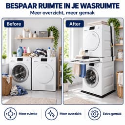 ProductXpert Stacko™ - Stapelkit & Anti Trillingsmat voor Wasmachine en Droger - Tussenstuk - Uitschuifbare Plank met Handdoekhouder - Wit- AntiSlip - Geluidsdempende Antislip Mat - 620 x 620 x 20 mm — thumbnail 3