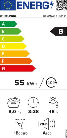 Whirlpool BI WMWG 81485 PL - Inbouw wasmachine - Voorbelading - 8 kg - 1400 RPM - Wit - Poolse display — thumbnail 2
