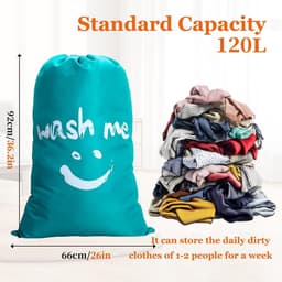 Grote 120L Waszak met Trekkoord, Stofdichte Wasmand voor Thuis, Studentenhuis en Reizen, Blauw — thumbnail 4