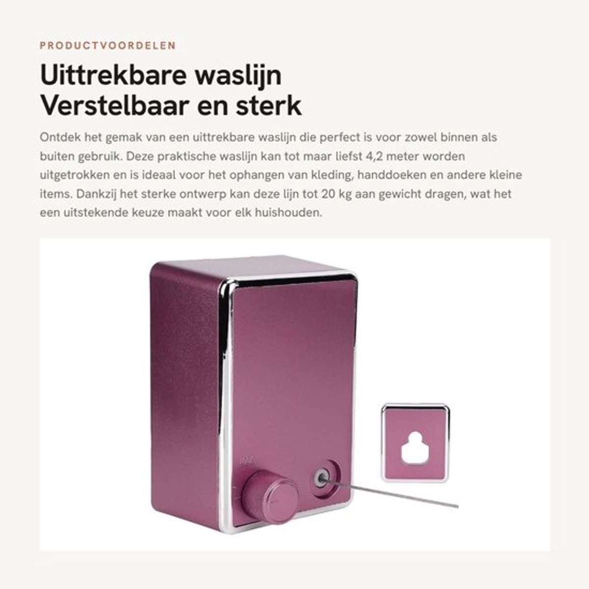 Waslijn uittrekbaar tot 4,2 m - Roestvrij Staal - Geschikt voor Binnen/Buiten - Maximaal 20 kg - Verstelbaar - Eenvoudig op te bergen - Droogrek — afbeelding 1