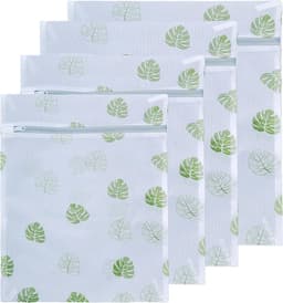 SnelShoppen - 4 Stuks Groene Bladeren Waszakken, Herbruikbare Wasnetten voor Wasmachine met Rits, Ideaal voor Fijne Was zoals Hemden, Jassen, Donsjass — thumbnail 1