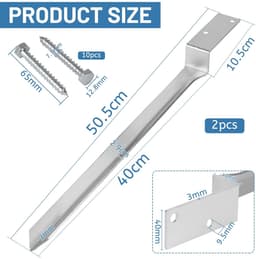 Dailygoods- Grondankers - Set van 2 - Thermisch verzinkt staal - Bodemhuls 4 x 50 cm - L-vorm - Geschikt voor houten palen - Weerbestendig - Paalankers — thumbnail 2